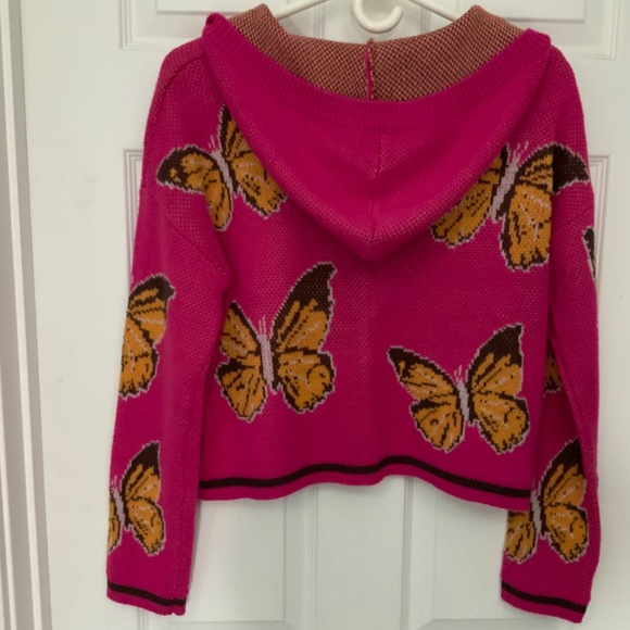 Cropped, Hooded, Zip Front Cardigan with Butterflies - Picture 2 of 11